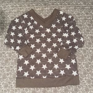 Kids Star Patterned Brown and White Sweater